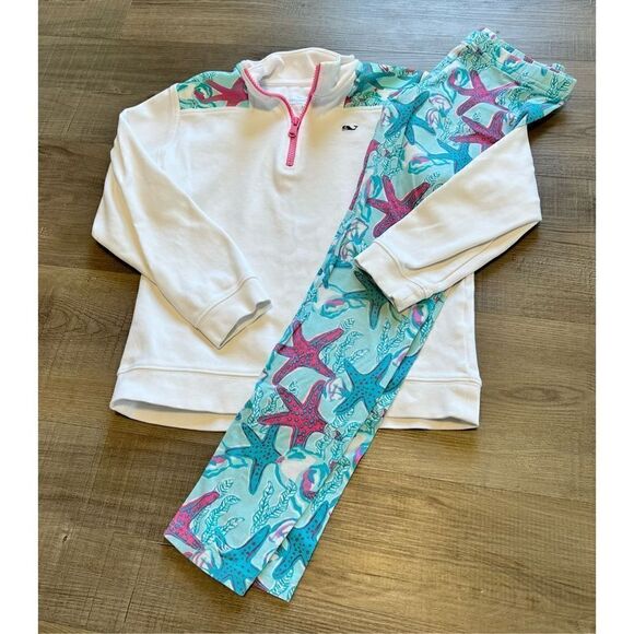 Vineyard Vines Little Girl’s Medium Starfish Conch 1/4 Zip Jacket & Leggings - Picture 1 of 8